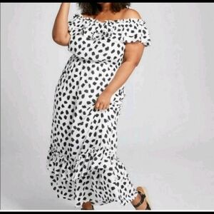 Lane Bryant Black and White Ruffled Maxi Dress